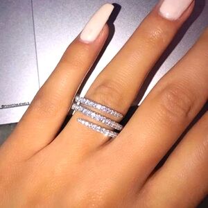 Elegant Sapphire Sterling Silver Eternity Ring - Free Shipping